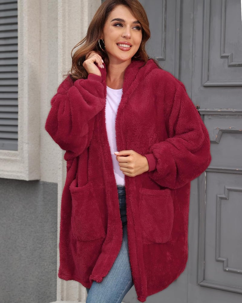Argstar Hooded Cardigan for Women and Men, Oversized Sweatshirt Fuzzy Fleece Blanket Hoodie Jacket - One Size Fits All - Image 3